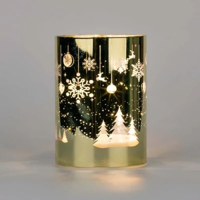 Image of SHATCHI 14cm Christmas Decorated Vase Table Lamp Etched Glass Tube Xmas Gold Cylinder LED Fairy Lights Battery Operated Decoration