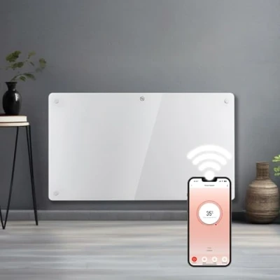 Image of Futura 1500W White Glass WIFI Smart App Control Electric Radiator Heaters for Home, Bathroom Safe Heater Setback Timer Lot 20 &amp; Advanced Thermostat Wall Mounted or Floor Standing
