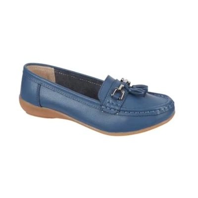 Image of Jo &amp; Joe Nautical Women&#039;s Slip on Leather Boat Shoe&#039;s (China Blue 6 UK)