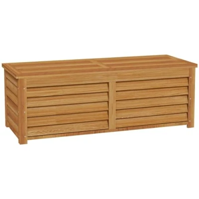 Image of Outsunny 292L Outdoor Storage Box, Garden Container Wooden Deck Box for Poolside, Balcony, Porch, Light Brown