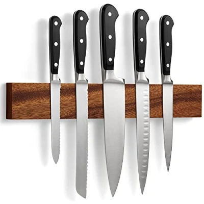 Image of Magnetic Knife Rack in Walnut with Extra Strong Magnet 40 cm Holder for Wall Knives, Utensils and Tools by LARHN