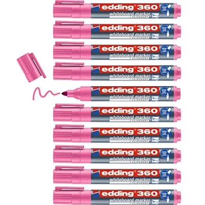 Image of edding 360 whiteboard marker pink 10 pens round tip 1.5 3 mm pen dry wipe for whiteboards, flipcharts, pinboards, magnetic and memo boards sketchnotes