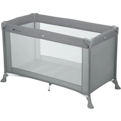 Image of Bebeconfort Soft Dreams, Baby Travel Cot Bed, 0 3 Years (0 15 kg), Lightweight Wood Fibre &amp; Foam Mattress (60 x 120 cm), Carrying Bag, Compact Umbrella Fold, Full Gray