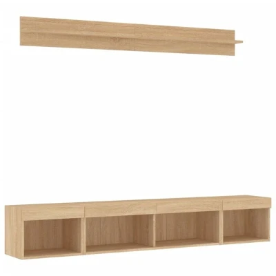 Image of vidaXL 5 Piece TV Wall Units with LED Sonoma Oak Engineered Wood