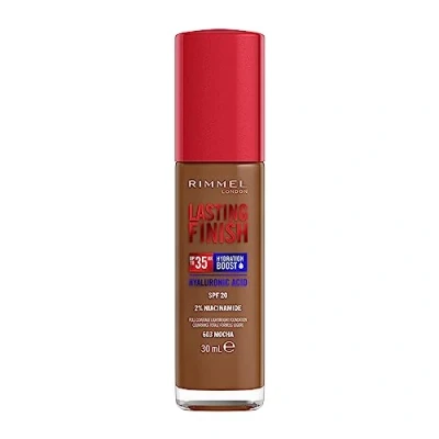 Image of Rimmel Lasting Finish 35Hr Foundation 603 Mocha, Full Coverage, Hydrating, SPF20, Hyaluronic Acid, Vitamin E, 2% Niacinamide, All Day Wear, Vegan, Cruelty Free