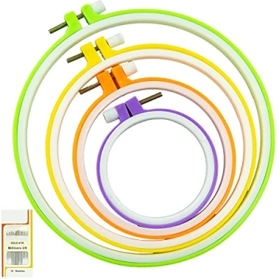 Image of SZCXDKJ 4 Sizes Colorful Round Embroidery Hoop Set Plastic Circle Cross Stitch Rings for DIY Craft Sewing,Including 16pcs Gold Eye Sewing Needles,Embroidery