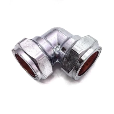 Image of 22mm Compression Chrome Plated Elbow (Known as Elbows/Chrome Elbow/Chrome Pipe Fittings/Chrome Elbow/Brass Fittings Also Available in 15mm, 22mm, 28mm, 35mm and 42mm)