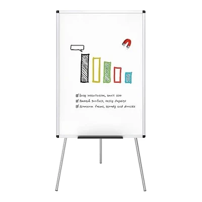 Image of VIZ PRO Flipchart Easel Whiteboard, Magnetic Portable Dry Wipe Board 90 x 60 cm, Tripod White Height Adjustable