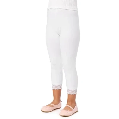 Image of Merry Style Girl&#039;s 3/4 Leggings with Lace MS10 228 (White, 12 Years)