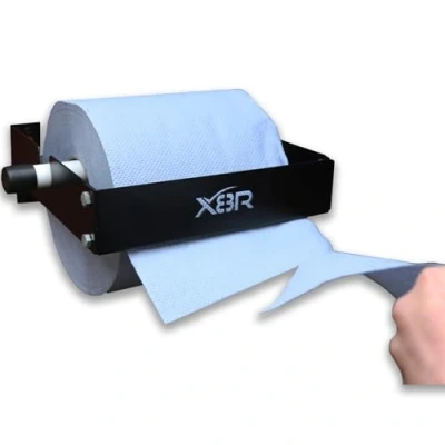 Image of Heavy Duty Blue Roll Paper Towel Dispenser Holder Wall Mounted Bracket Workshop Garage Black Steel