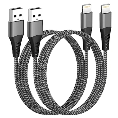 Image of iPhone Charger Cable 1M 2Pack[Apple MFi Certified], USB to Lightning Nylon Fast Charging Lead Wire for Apple 14 13 12 Pro Max XR XS 8 7 6 5 SE iPad