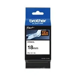 Image of Brother STe 141 Labelling Tape Cassette, 18mm (W) x 3M (L), Stencil Tape, Genuine Supplies Black on White