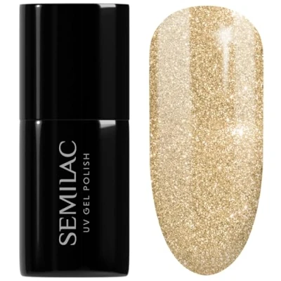 Image of SEMILAC 037 Gold Disco Nail UV Gel Polish Long Lasting and Easy to Apply Soak off UV/Led Perfect for Home Professional Manicure Pedicure 7 ml