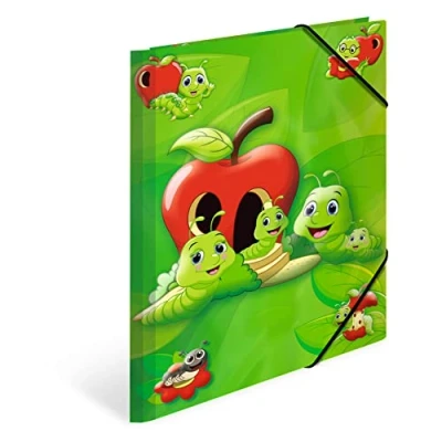 Image of HERMA 19592 Portfolio Folders A4 Kindergarten Animals Fritz the Worm, Pack of 3, Children&#039;s Corner Folder Made Cardboard with Inner Print and Elastic Band, Sturdy Set for Boys