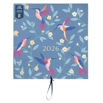 Image of Busy B Large Family Wall Calendar 2026 Birds Design with 5 Columns &amp; Storage Pockets Monthly for Families Colour Coded Stickers 30.5 x 30.5cm