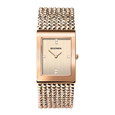 Image of Sekonda Shimmer Ladies 26mm Quartz Watch in Rose with Analogue Display, and Gold Crystal Bracelet 40417