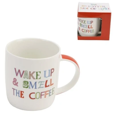 Image of The Brighter Side Of Life Boxed Mug &quot;Wake Up &amp; Smell Coffee&quot; design