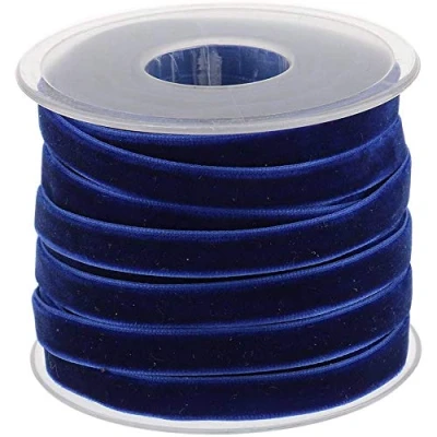 Image of POFET 20 Yard 10mm Wide Velvet Ribbon Roll for Crafts Decoration Blue