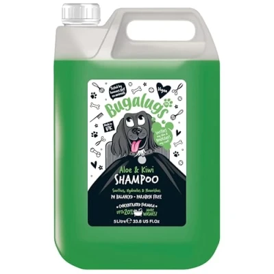 Image of BUGALUGS dog shampoo Soothing Aloe &amp; Kiwi pet grooming conditioner products for smelly dogs with tropical fragrance, best puppy sensitive skin (5 Litre)