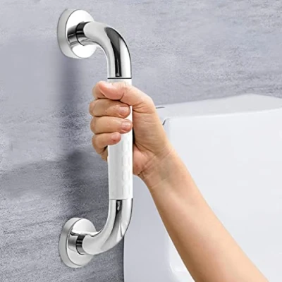 Image of Grab bar shower stainless steel, non slip bathroom wall handle, bar, handle for steel &amp; nylon safety seniors children pregnant (30cm, White)