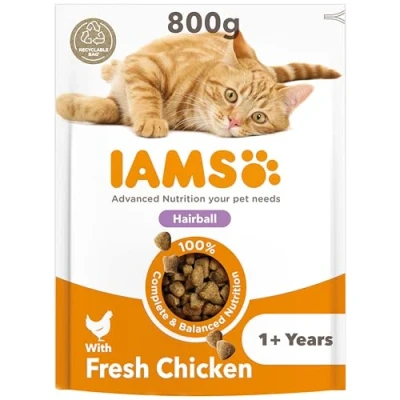 Image of IAMS Hairball Complete Dry Cat Food for Adult and Senior Cats with Chicken 800 g