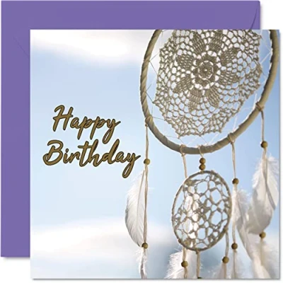 Image of Fun Birthday Cards for Men Women Dreamcatcher Happy Card Mum Dad Brother Sister Son Daughter Nan Grandad, 145mm x Greeting Cards, 30th 40th 50th Bday