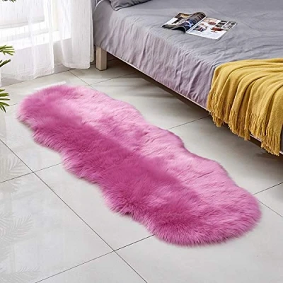 Image of YIWOYI Faux Sheepskin Rugs,bedroom Rugs,Plush Floor Rugs Mats Fur Area Rug Carpet Solid Fluffy Soft Shaggy (red,60x90cm)