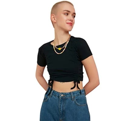 Image of Trendyol Women Young Fitted Basic Crew Neck Knit Blouse Navy Blue