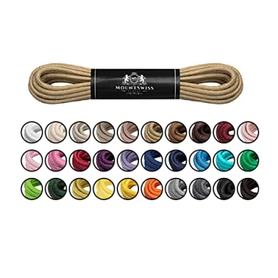 Image of Mount Swiss© Luxury Waxed Round Shoelaces for Business Suits and Leather Shoes, Diameter 2 3 mm, Length 45 120 cm Beige Creamy