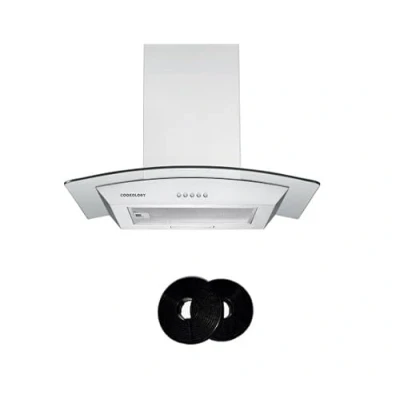 Image of Cookology CGL600SS/A Chimney Cooker Hood 60cm Kitchen Extractor Fan with Curved Glass, LED Light, 3 Speed 450m3 per hour and CF150 Recirculating Filters Stainless Steel