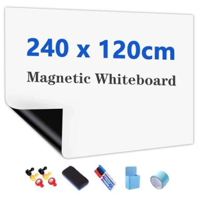Image of JOMUSAGA Magnetic Whiteboard Paper, 240 x 120 cm, Self Adhesive Dry Erase Sheets, Film for Wall, Includes Wipe Pens, Eraser &amp; Magnets Ideal School, Home Office