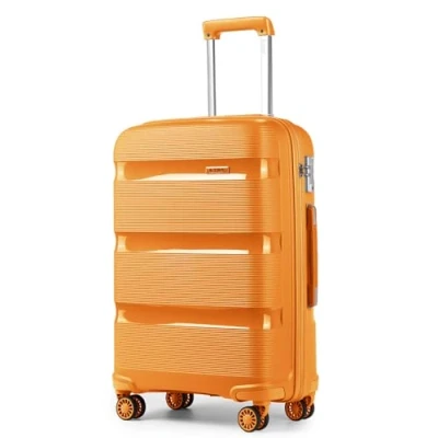 Image of Kono 55x40x21cm Cabin Hand Luggage Hard Shell Travel Trolley 4 Spinner Wheels Lightweight Polypropylene Carry On Suitcase with TSA Lock 40L (Orange)