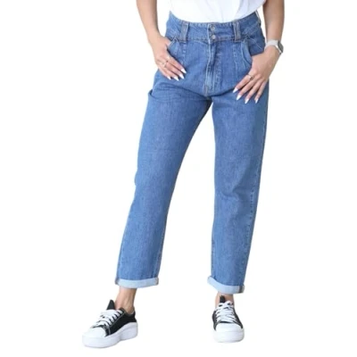 Image of MYT Womens Boyfriend Jeans Ladies High Wide Waist Tapered Leg Denim PantsLight Blue 20