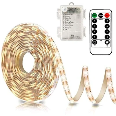 Image of CCILAND 3m Battery LED Strip Lights with Remote Control, 90 Waterproof, 8 Modes, Dimmable, Timer, Self Adhesive, Cuttable for Bedroom Mirror Kitchen Cabinet Patio Decor (Warm White)