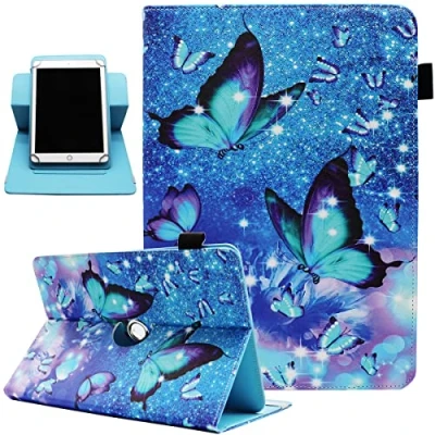 Image of Universal 8 Inch Tablet Case, 7 Rotating Case Cover for Android Tablet, Dluggs 360 Degree Stand 7.0 8.5 Blue Butterfly