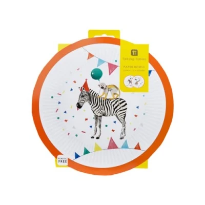 Image of Talking Tables 8 x Safari Animal Themed Paper Bowls for Girls &amp; Boys Birthday Party, Baby Shower Jungle, Zoo, Madagascar Eco Friendly Disposable Recyclable Partyware Kids