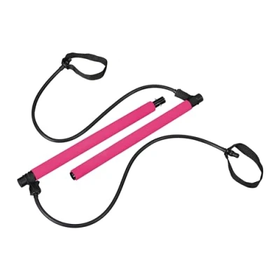 Image of Relaxdays Pilates Resistance, Full Body Workout for at Home, Fitness Band, Training Bar, Portable, Pink, Polyester, 100 x 93 3 cm