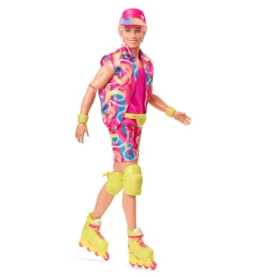Image of Barbie the MOVIE , Ken Doll inLine Skating Outfit, iconic look from film, neon skate gear, HRF28