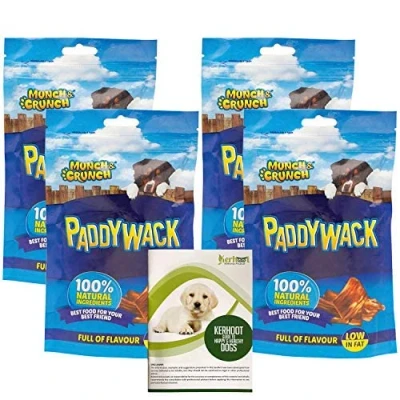Image of Bundle Multipack 400g Munch &amp; Crunch Tasty Beef Paddywack Dehydrated Dog Food Snack Treat Chews for Dogs 100% Natural Meaty Bites 5 Item pack with a Kerhoot Guide To Happy Healthy Booklet