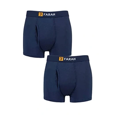 Image of Mens 2 Pack Farah Classic Striped and Plain Bamboo Keyhole Trunks Navy XXL