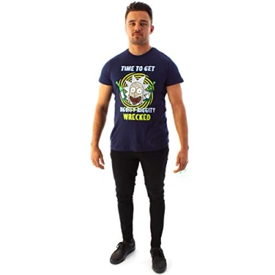 Image of Rick and Morty Men&#039;s T Shirt Riggity Wrecked Short Sleeve Blue Tee
