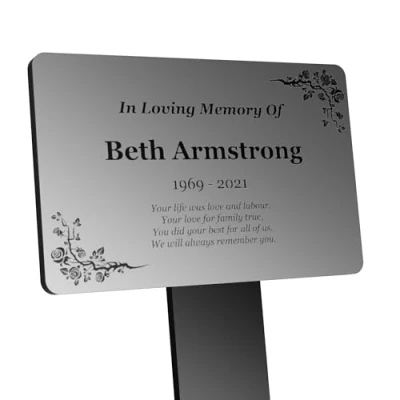 Image of Personalised Bereavement Memorial Plaque, Gardens Ground Stake Or Grave Ornaments Waterproof and Hard Wearing. Shipped Globally. (Silver)