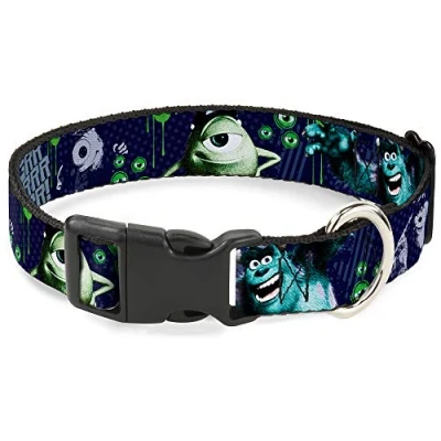 Image of Buckle Down Plastic Clip Collar Monsters University Sully &amp; Mike Poses/GRRRRR! 1&quot; Wide Fits 15 26&quot; Neck Large
