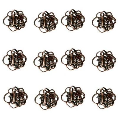 Image of 12 Pcs Mini Hair Jaw Clip Vintage Alloy Hollow Rose Flower Claw Clips No Slip Small Bang for Girl Women DIY Accessory