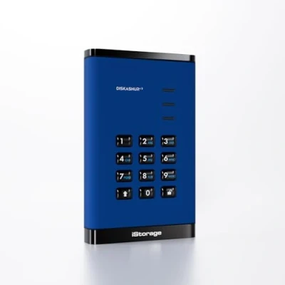 Image of iStorage diskAshur3 HDD 500GB Blue Secure portable hard drive Password protected Dust &amp; water resistant Hardware Encryption