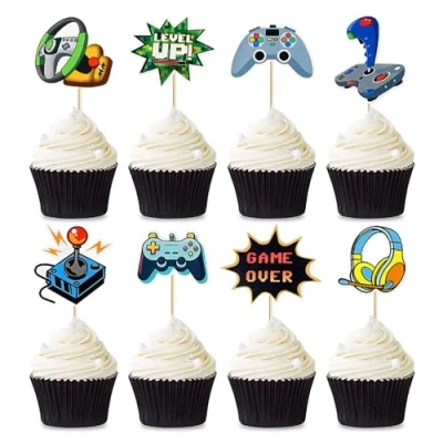 Image of Game Cake Toppers,8 pcs Themed Decorations Gaming Cupcake Topper Happy Birthday Topper,for Boys Girls Kids Baby Shower Party Supplies