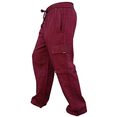 Image of SHOPOHOLIC FASHION Mens Elastic Waist Cargo Pants Plain Hippy Combat Trousers (Maroon/3XL)