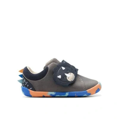 Image of Clarks Roamer Tri Toddler Leather Shoes in Grey/Blue Size 5