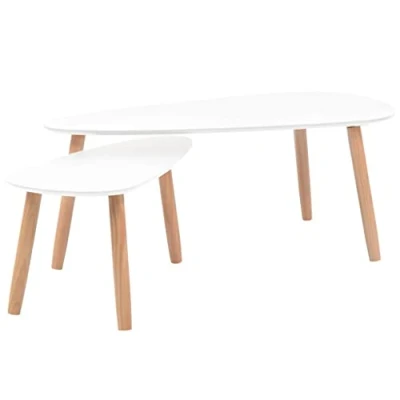 Image of vidaXL Coffee Table Set: 2 Pieces, Versatile Scandinavian Design, Solid Pinewood, Robust MDF Top, Easy Assembly, White, Perfect for Living Room, Lounge Room