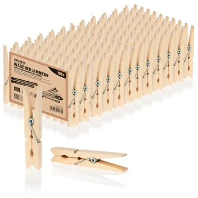 Image of com four® 120x wooden clothespins sustainable pegs made of birch wood untreated for hanging clothes and handicrafts (120 pieces birch)